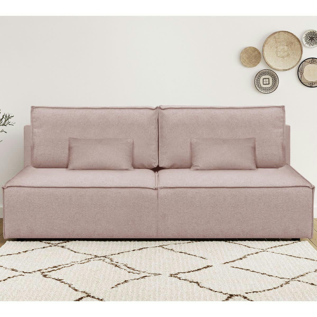 MILLA NEW - Canapé convertible 3 places avec coffre en tissu rose pâle