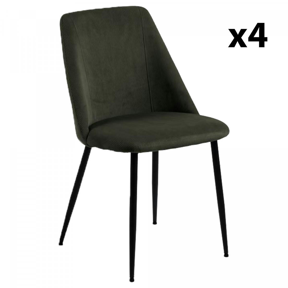 INAYA - Lot de 4 chaises en velours côtelé style moderne vert