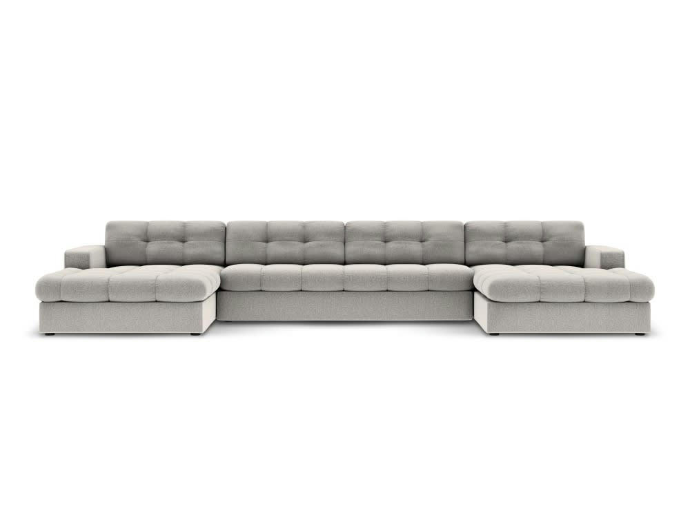 JUSTIN - Canapé d'angle 5 places en tissu structuré gris clair
