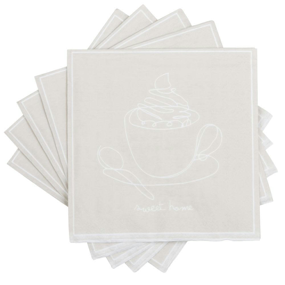 SWEET HOME - Serviettes en papier beige et blanc motif tasse café (x20)