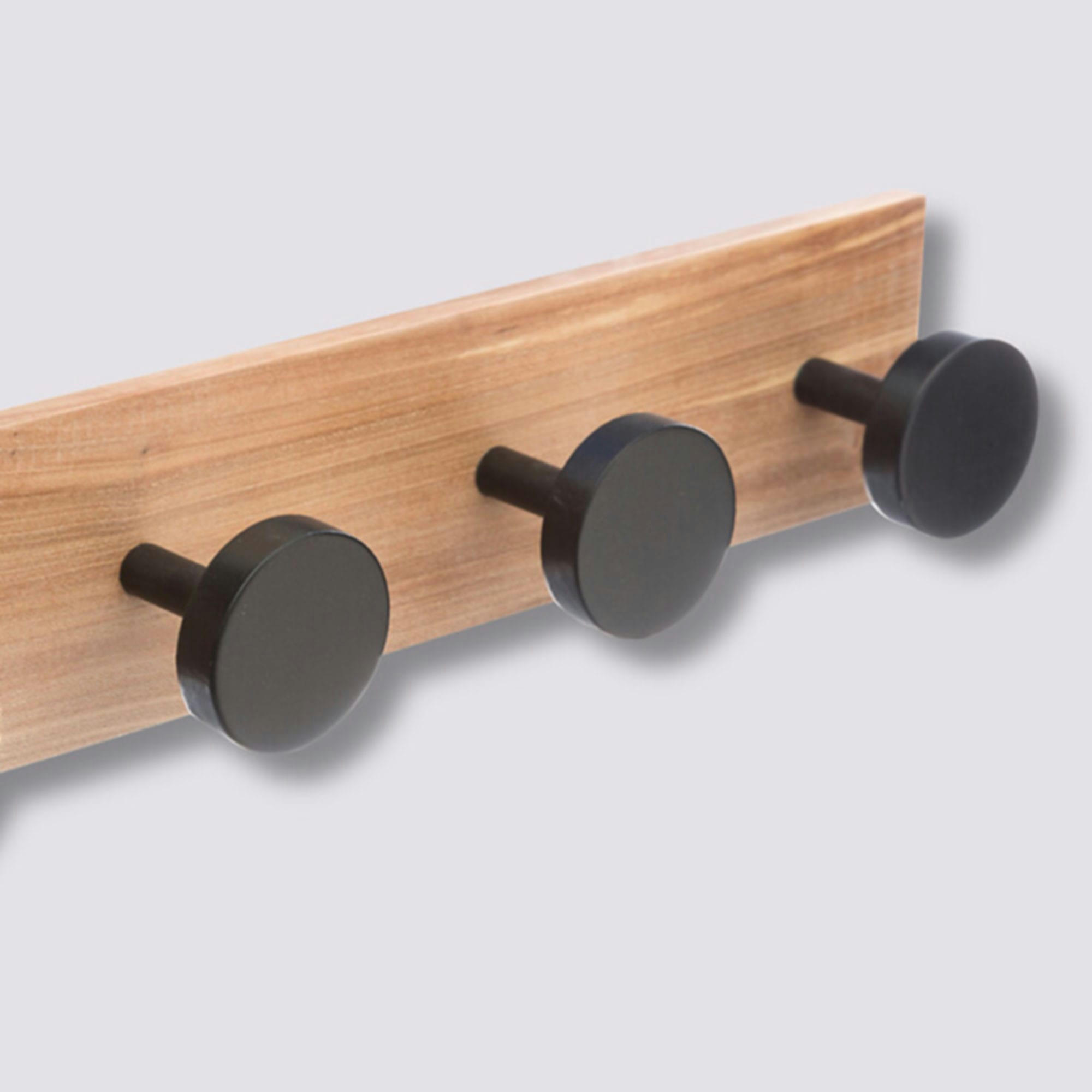 - Portemanteau mural 4 accroches bois et noir - 40x6.5x8cm