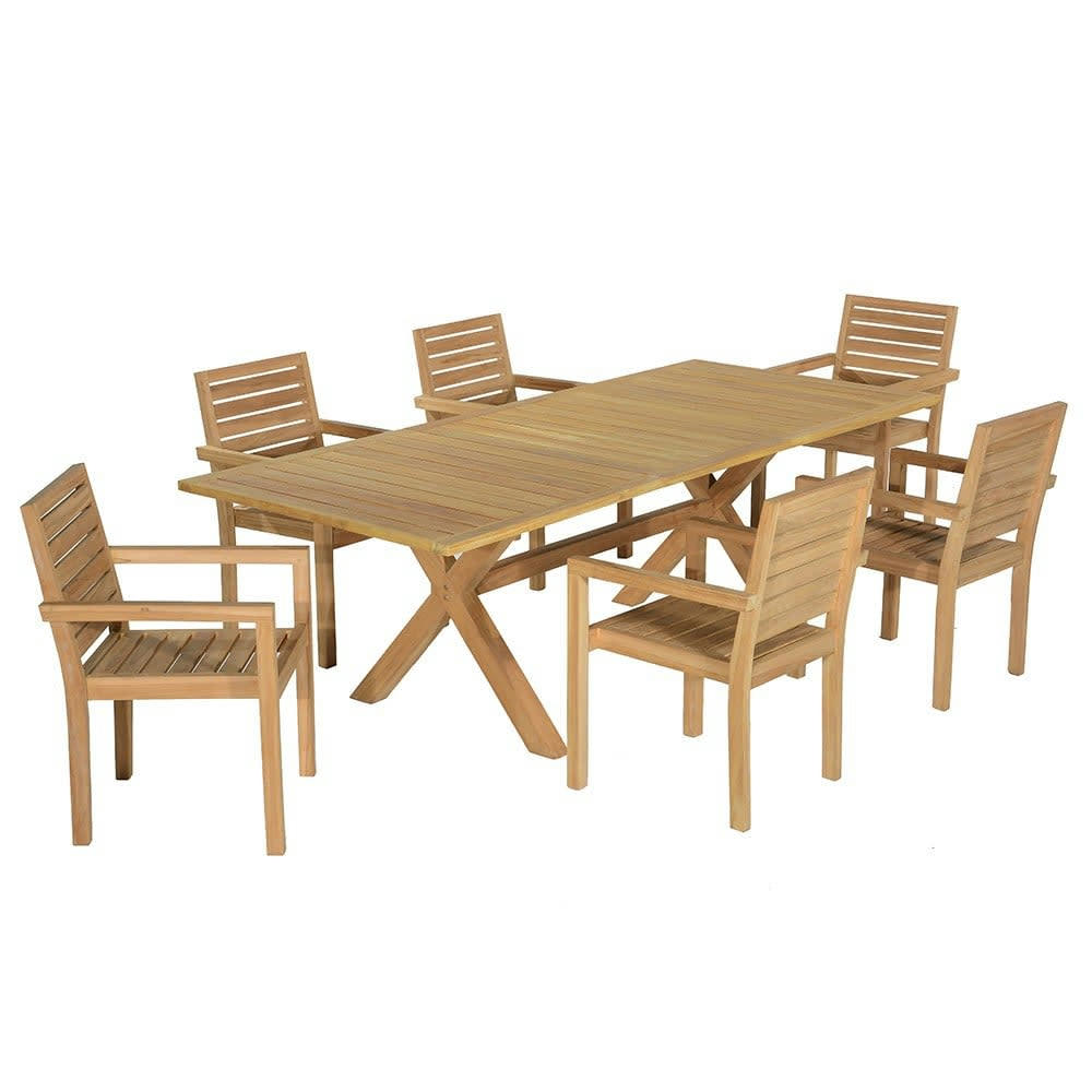 BYBLOS - Salon de jardin 6 fauteuils en teck massif