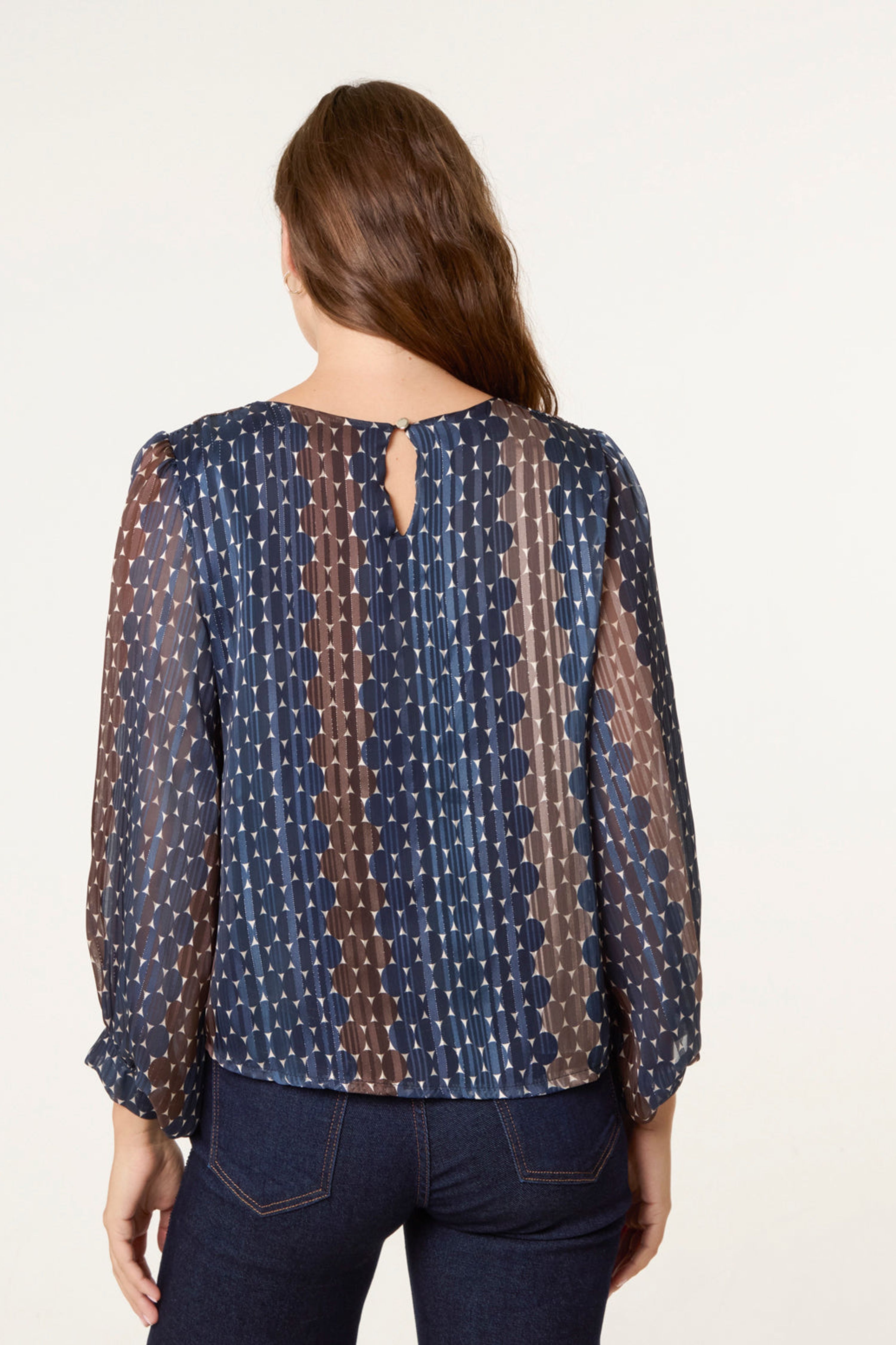 Blue Vanilla Multi Crew Neck Metallic Chiffon Top