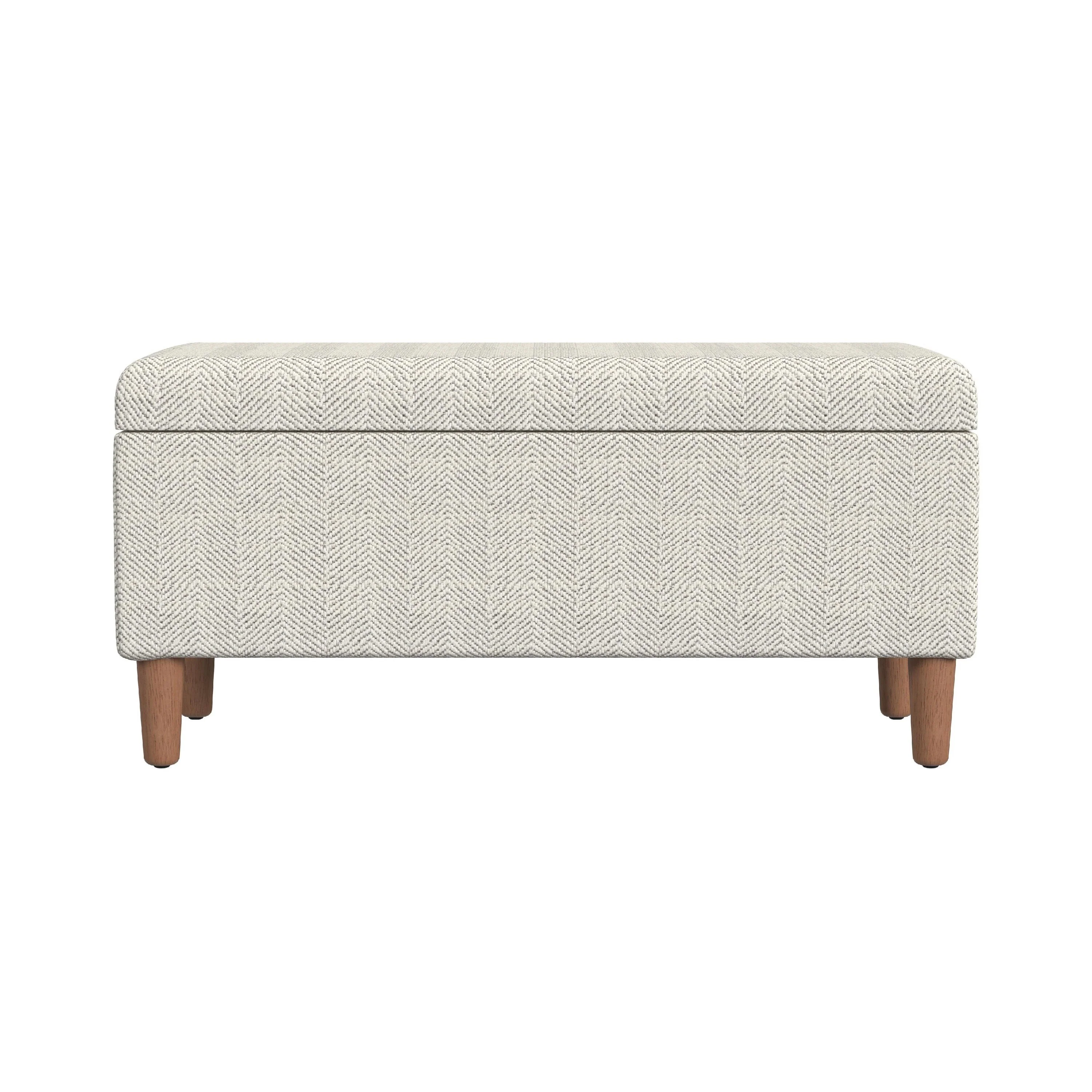 Zia Accent Storage Bench, Cream Chevron Woven Fabric, Brown, 36 Inch