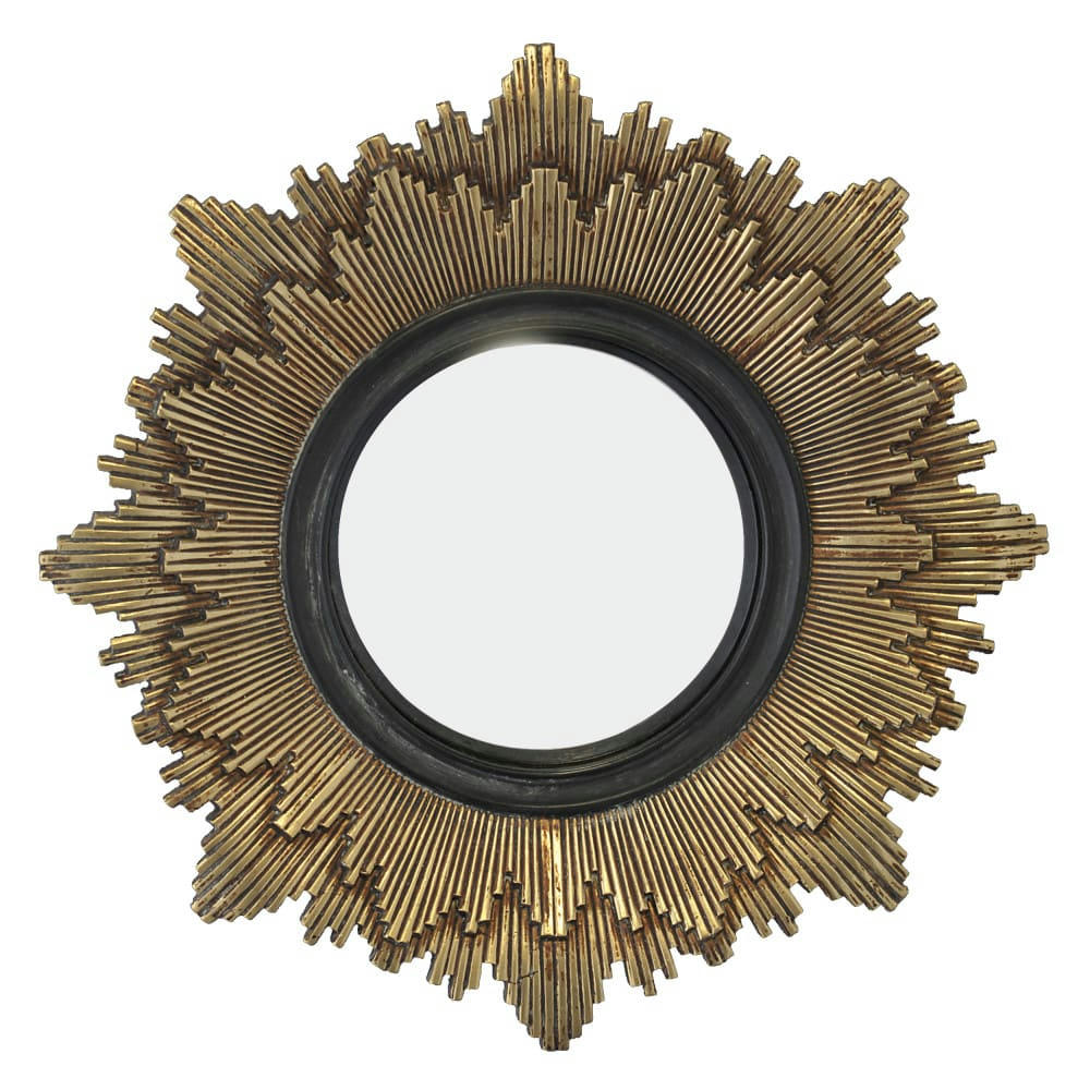 LÉONIE - Miroir soleil D28 cm noir / or