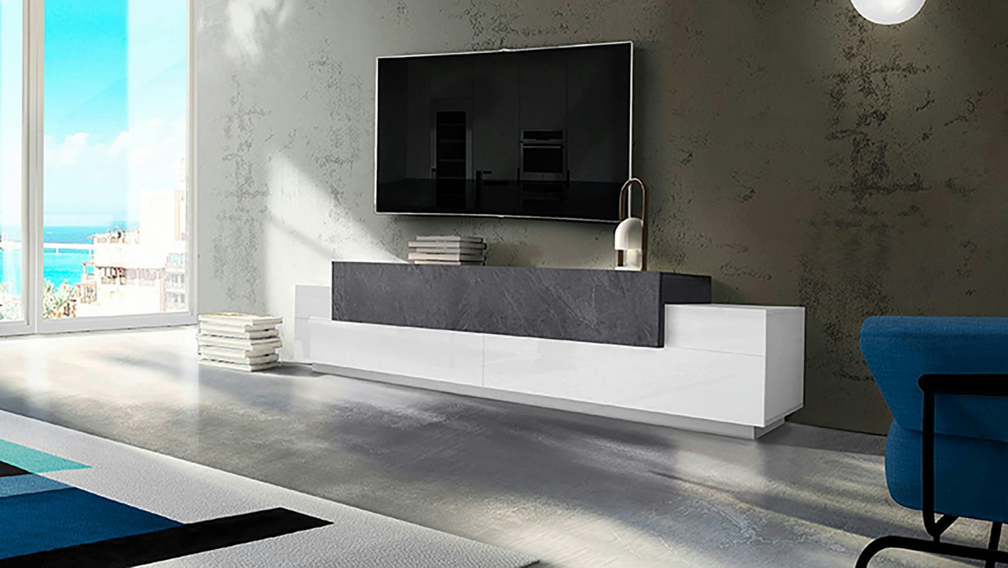 - Meuble tv de salon effet bois blanc