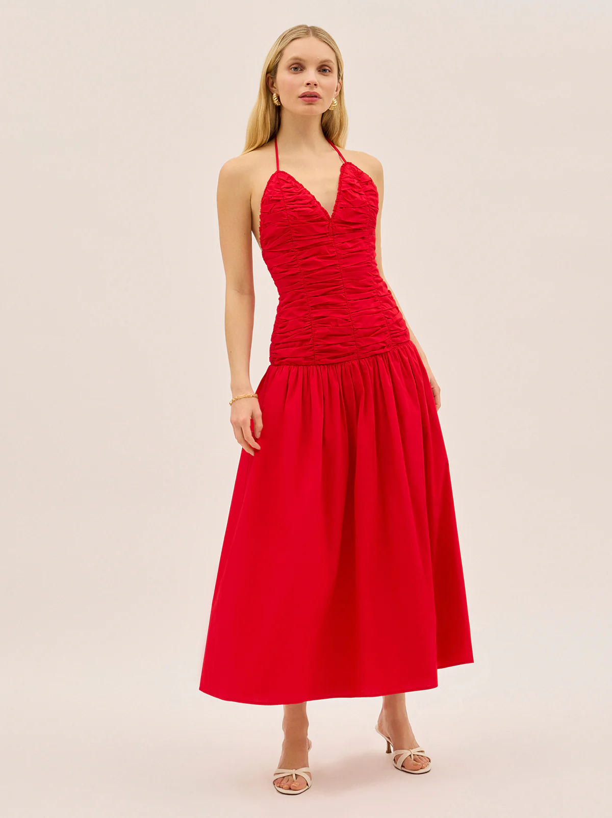Cynthia Red Cotton Halterneck Dress