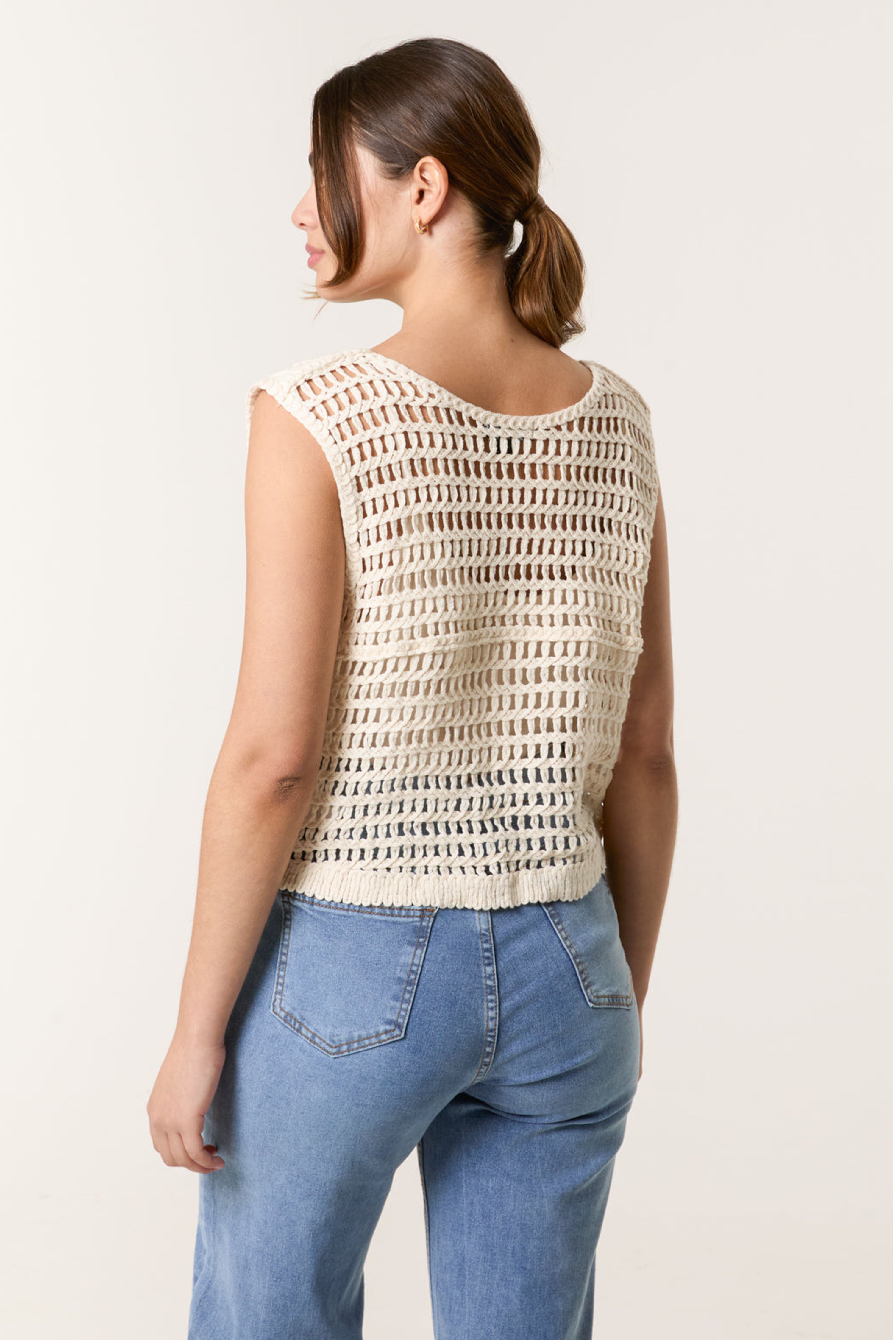Blue Vanilla Stone Crochet Button Vest