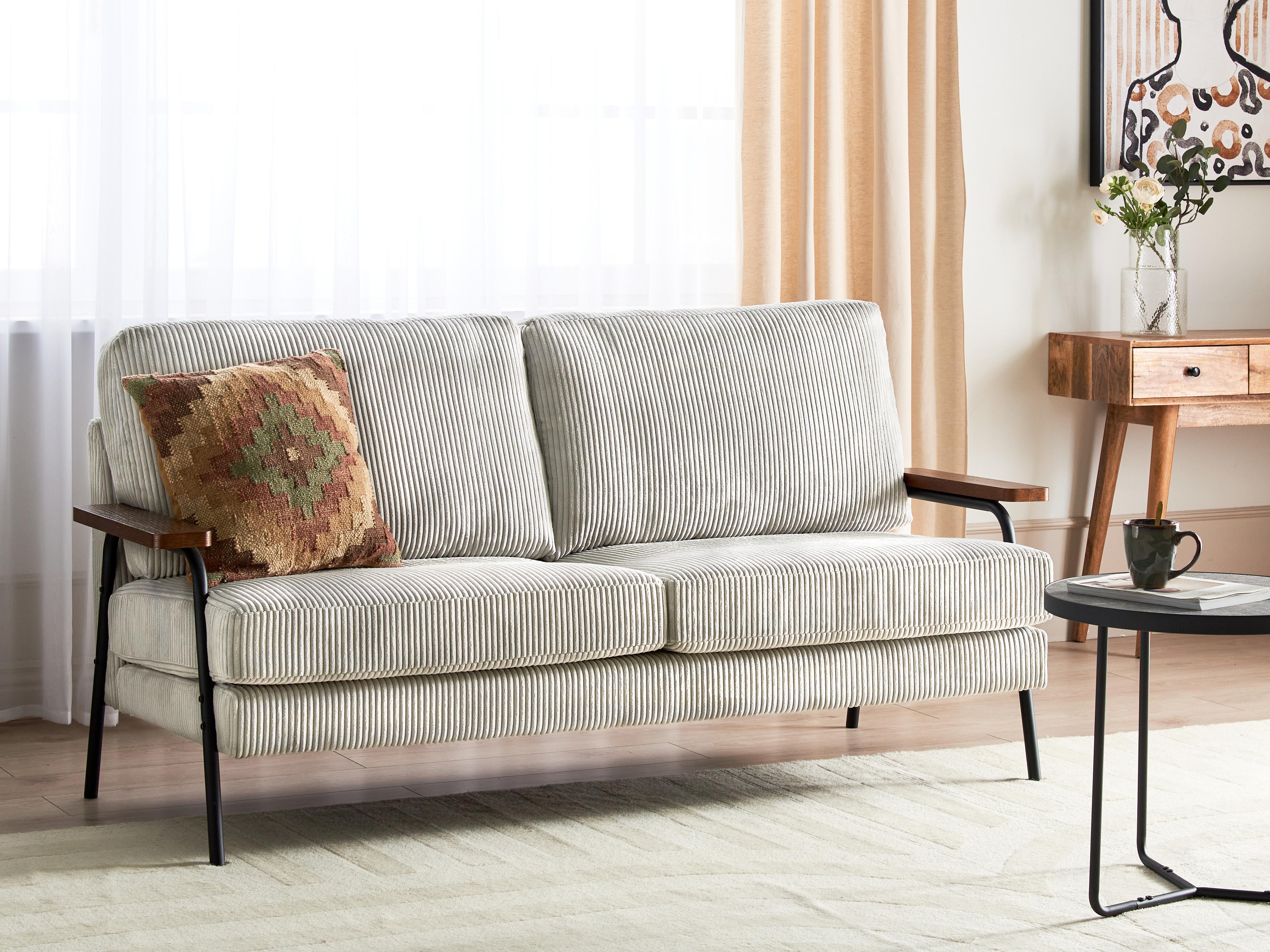 Sofa 3 Seater AKRANES Corduroy Light Grey