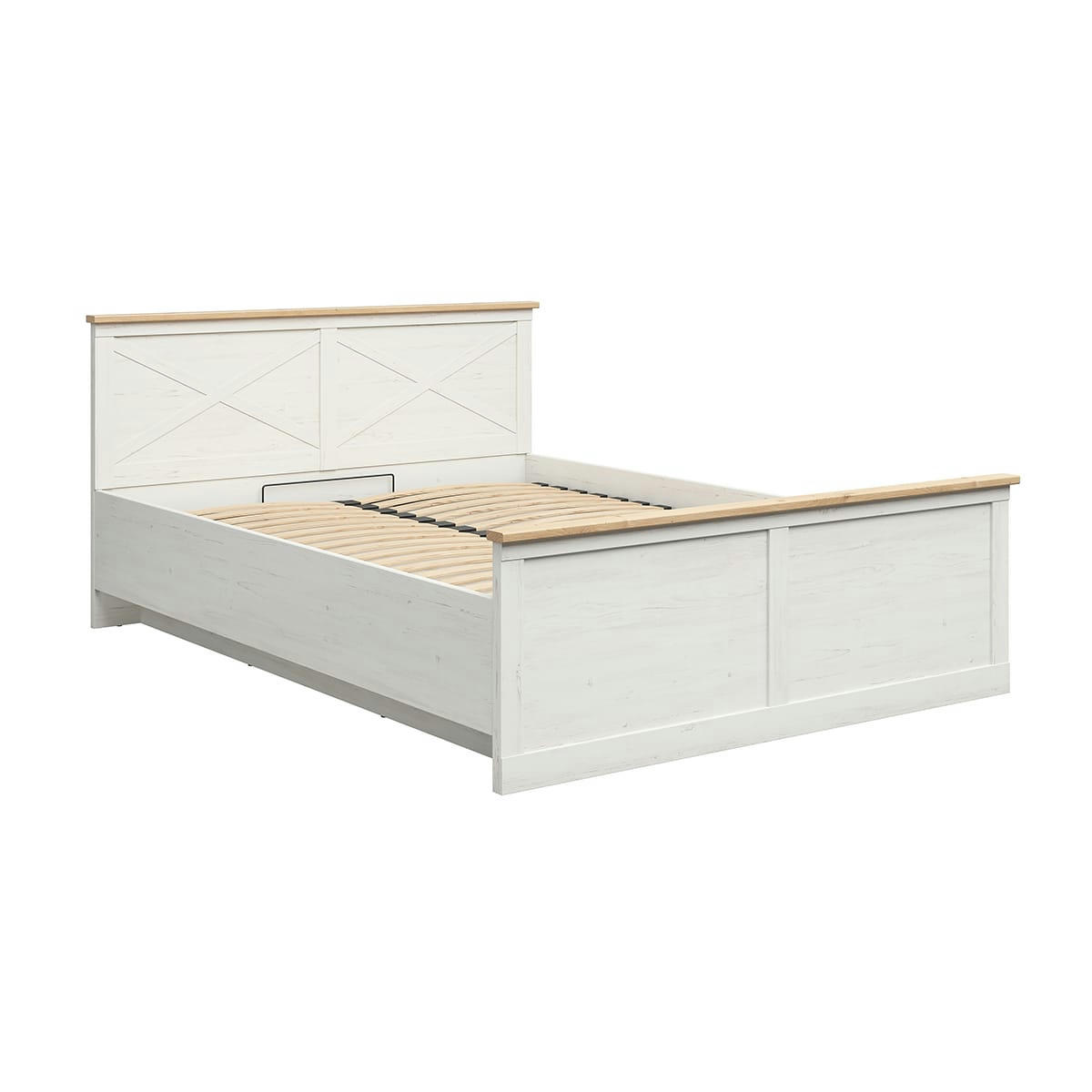 - Lit coffre 160x200 sommier inclus stratifiés blanc et naturel