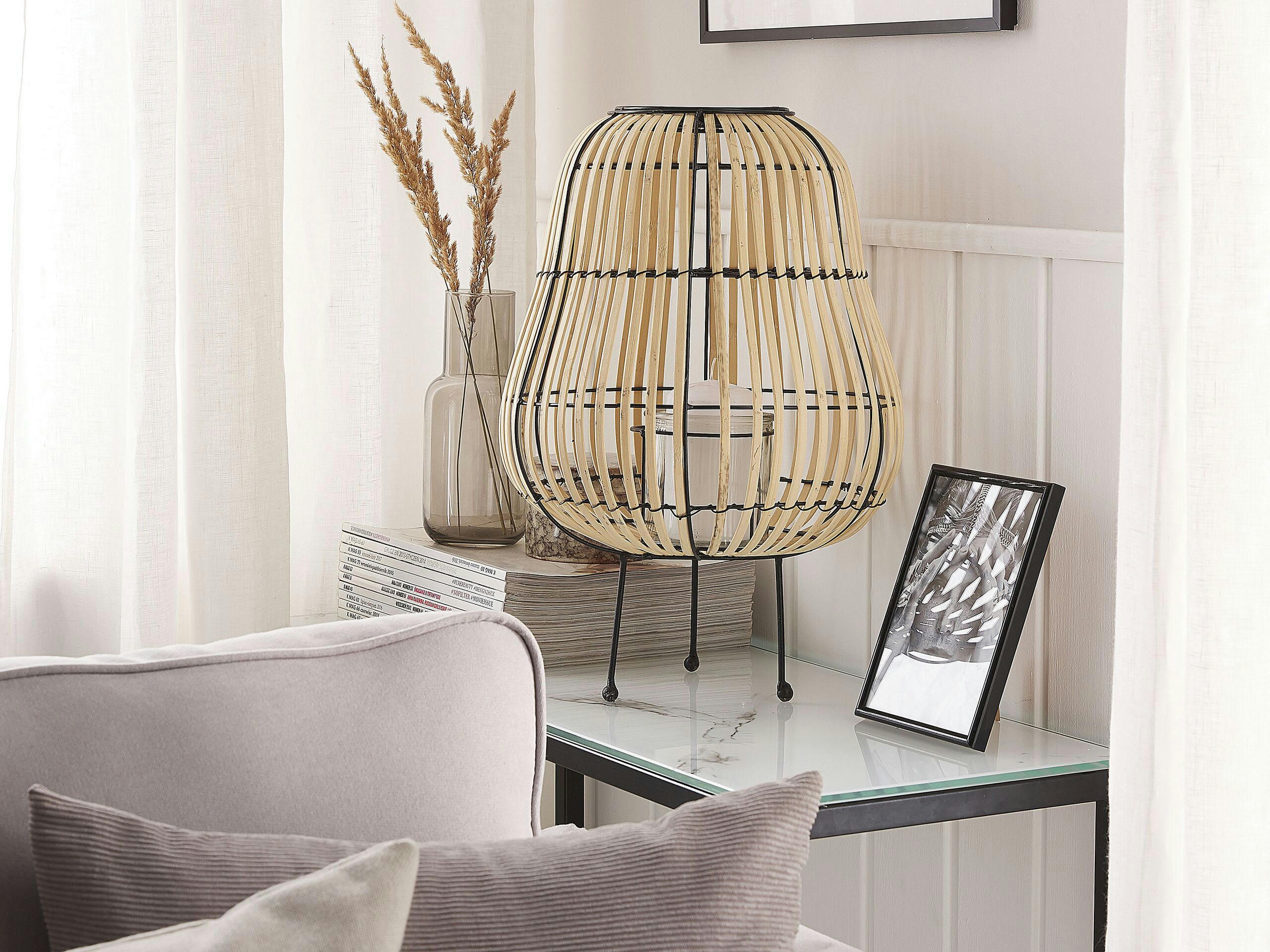 BERKNER - Lanterne décorative en bois de saule clair H44cm