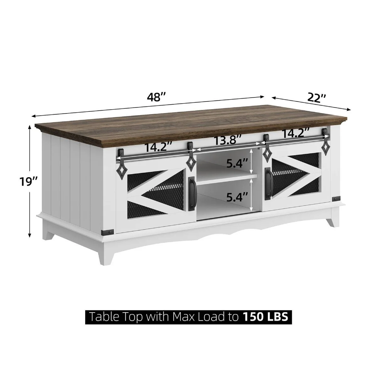 Farmhouse Coffee Table with Sliding Barn Door Storage