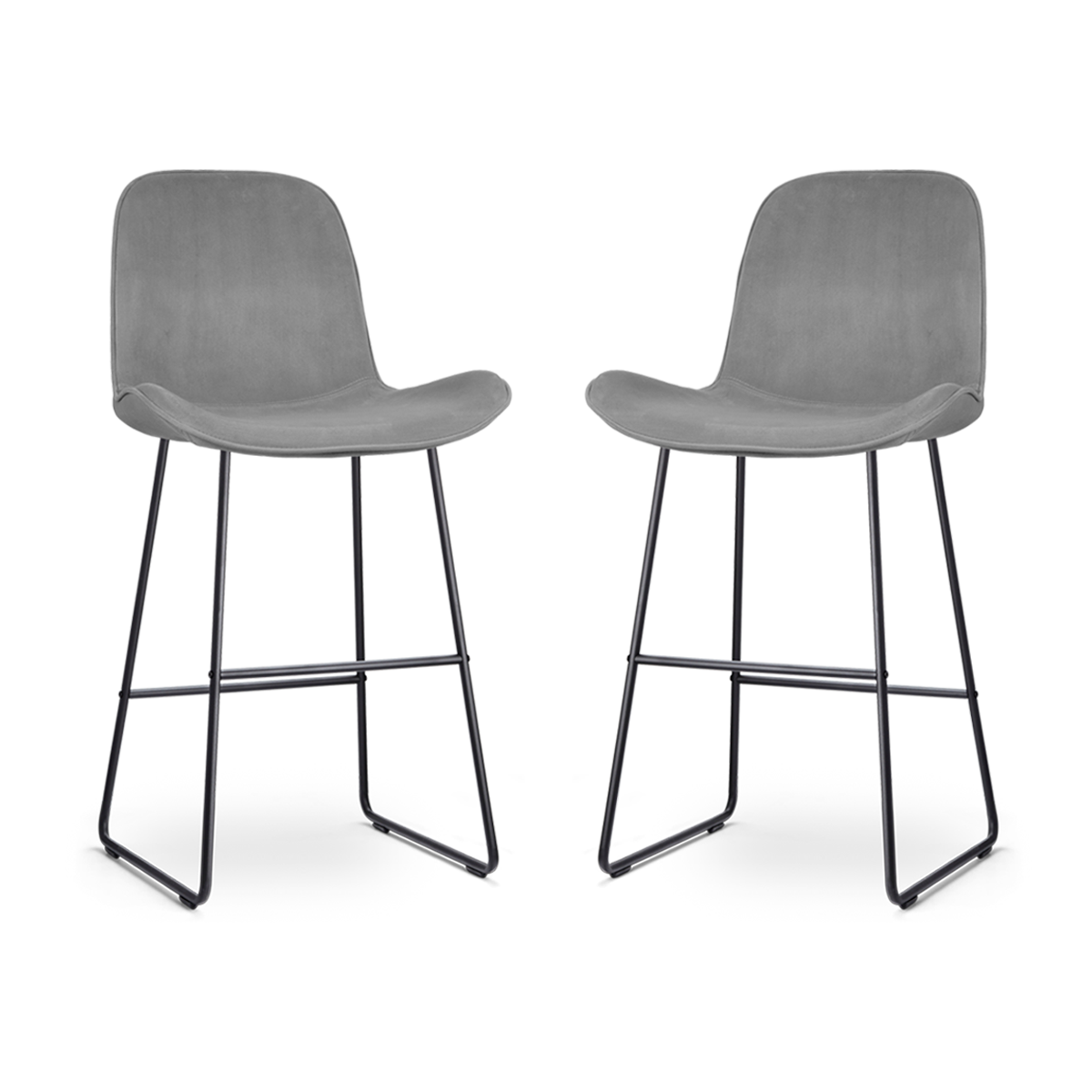 Nolon Nino-Fé Barkrukken Set van 2 - Velvet Grijs - Zwart - 75 cm