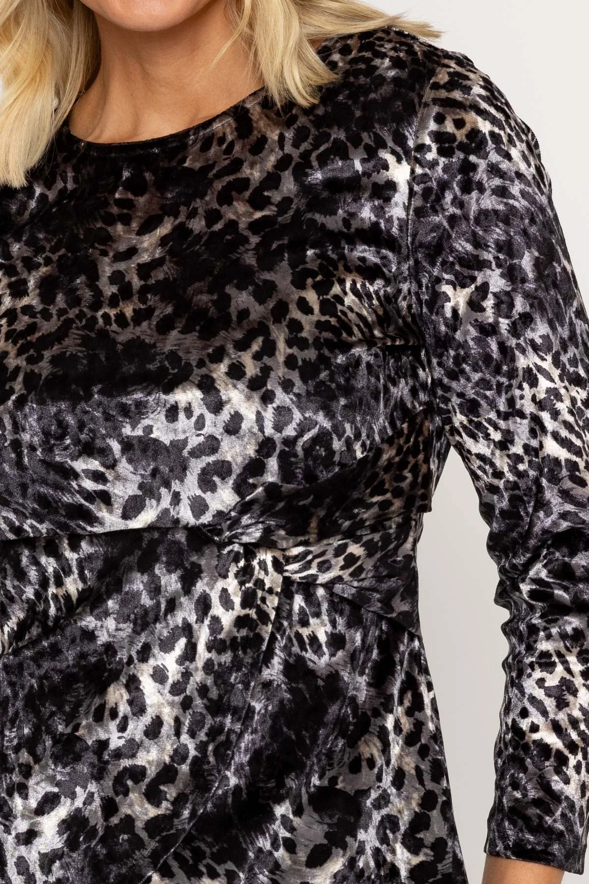 Grey Printed Velvet Top