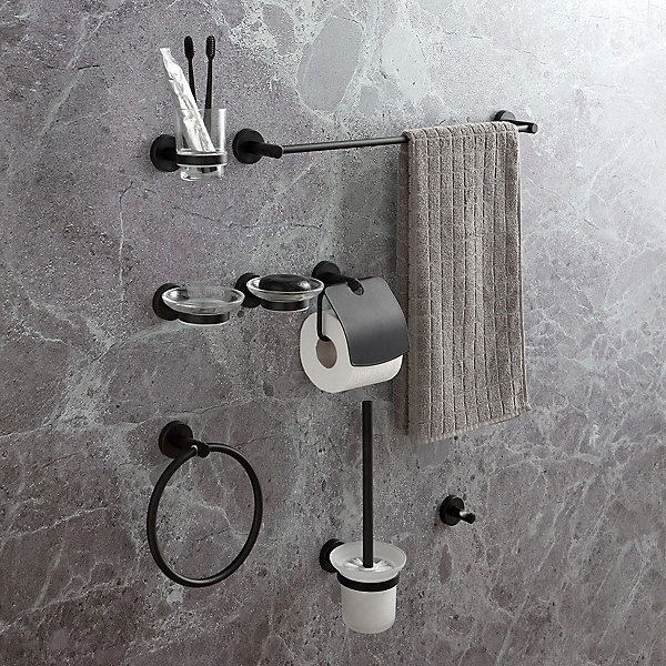 Ensemble Complet D'accessoires Noirs Mats Pour Salle De Bain Murale - Necessary