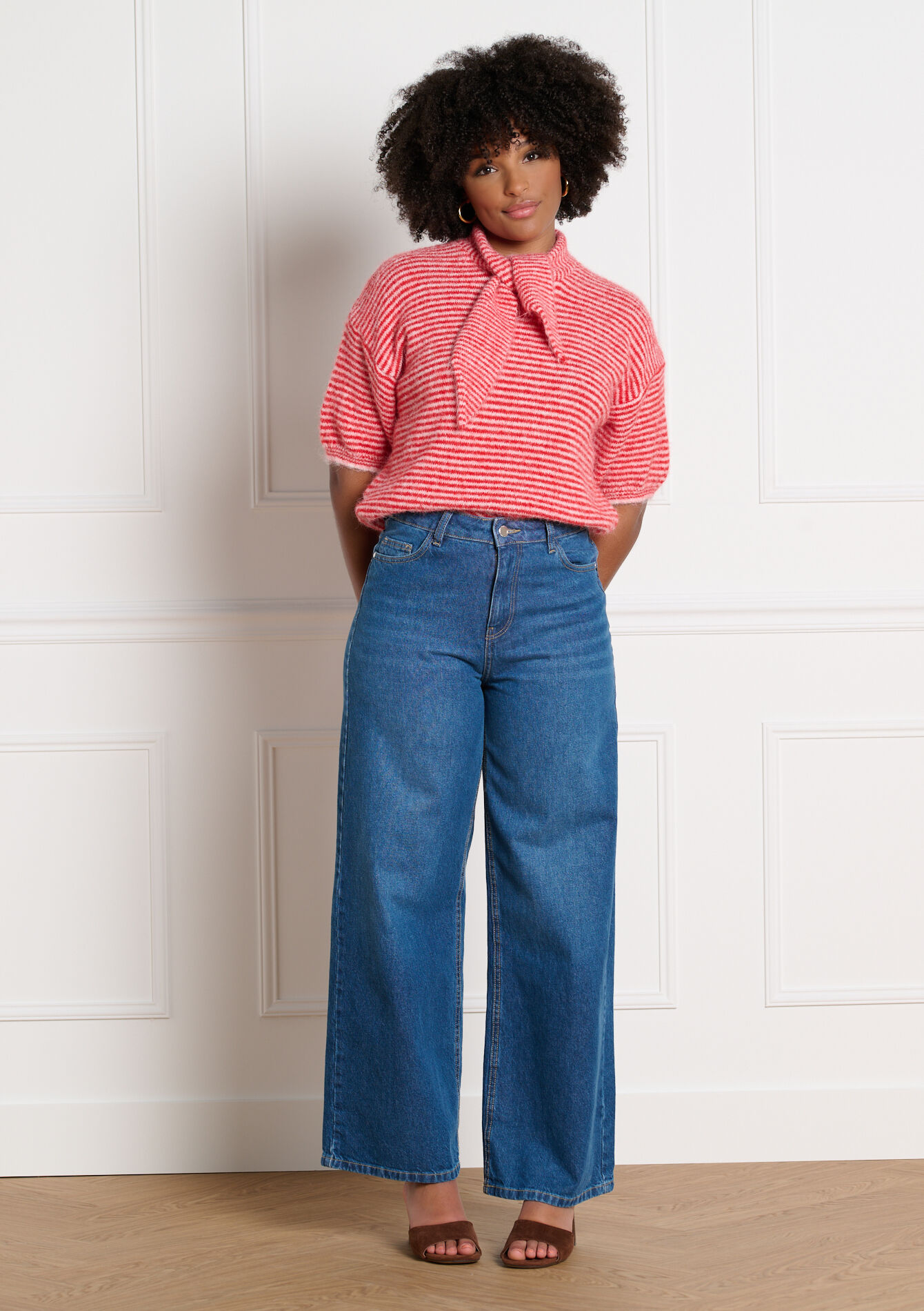 Gestreepte trui met korte mouwen