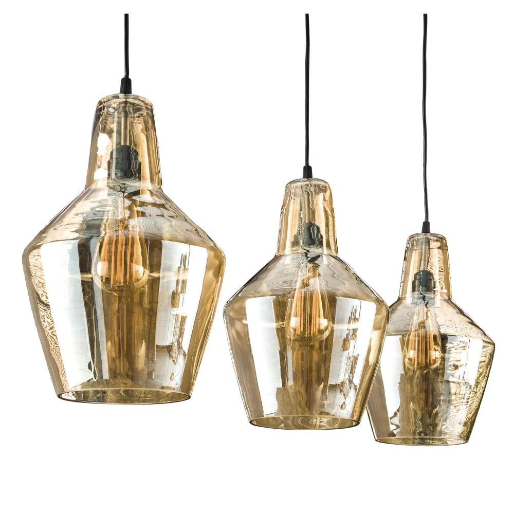 Giga Meubel Hanglamp Kegel - Amber Glas - 3-Lichts - 112x25x150cm