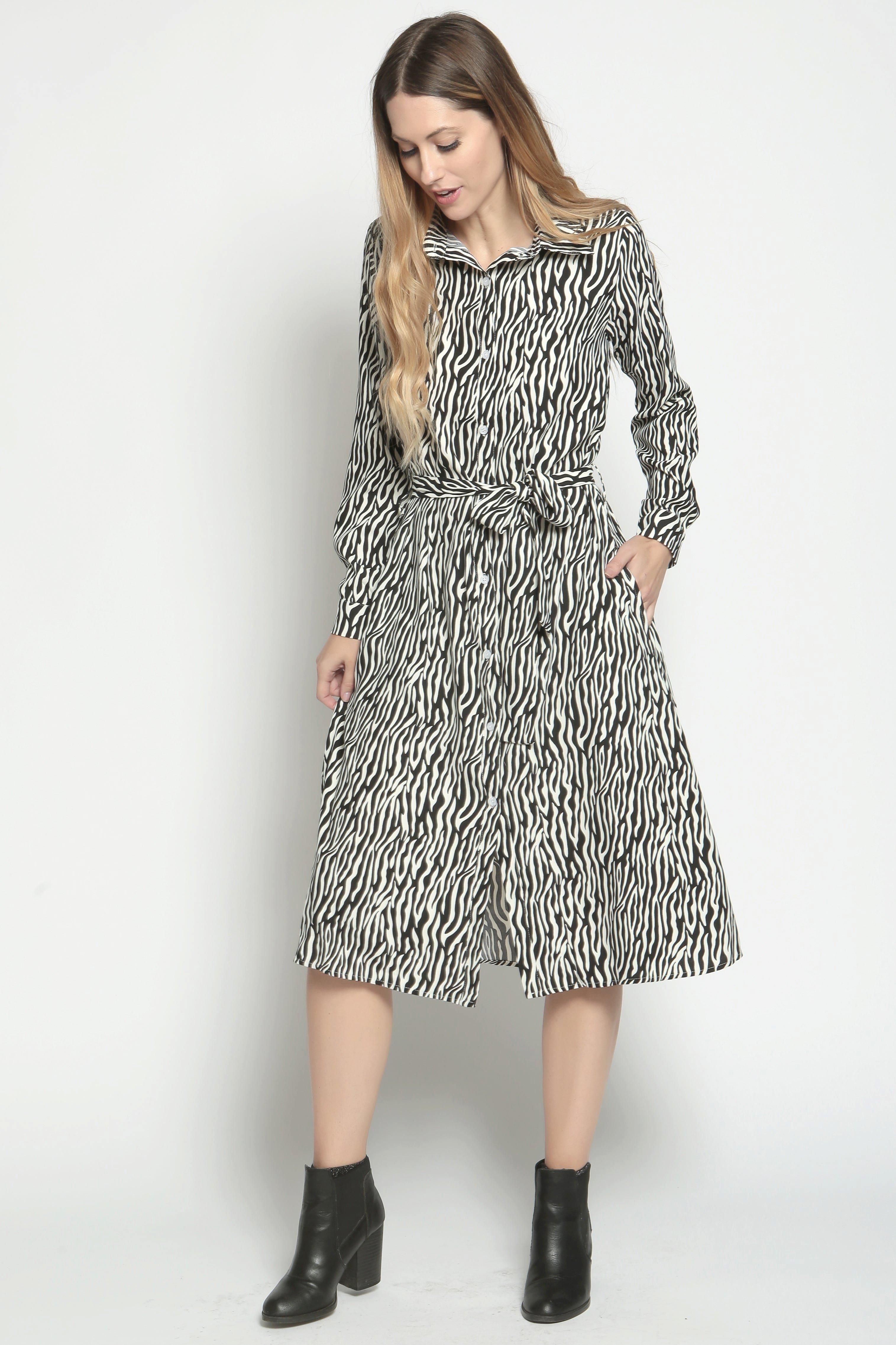 Cutie London Zebra Print Midi Shirt Dress