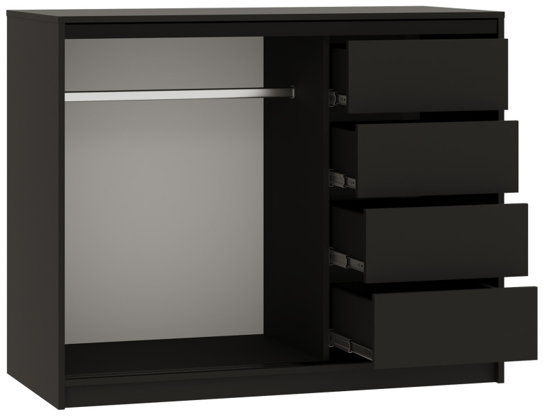 Komoda przesuwna z lamelami 120 cm LOFT czarny / dąb wotan