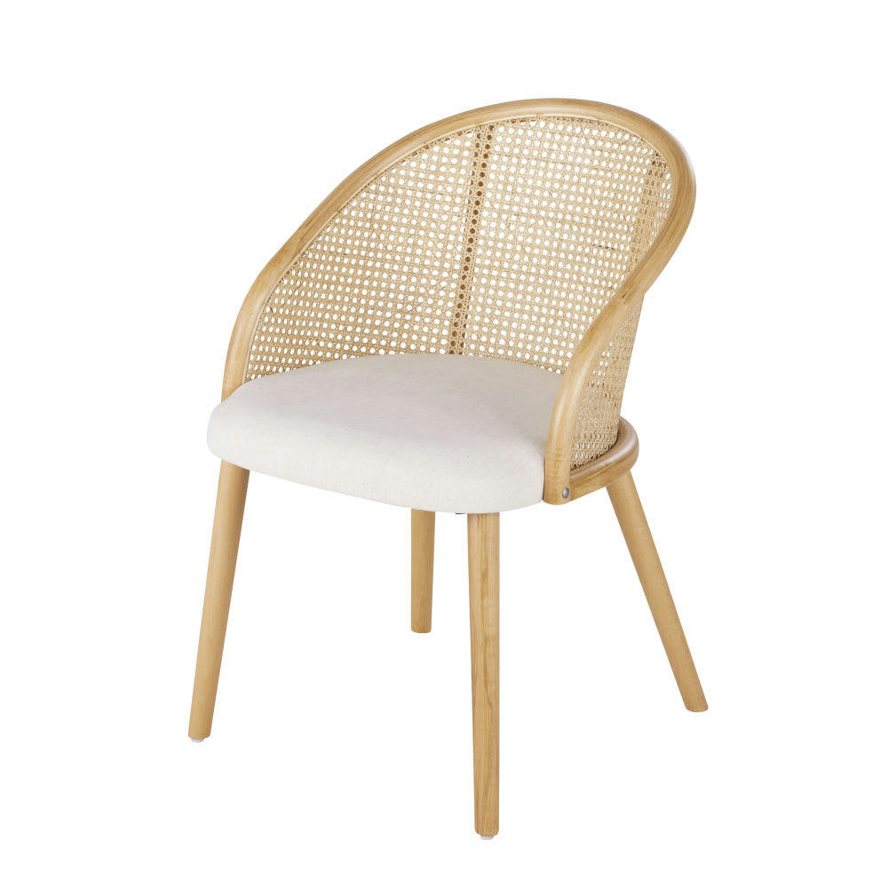 Sockette - Fauteuil de table écru et cannage en rotin