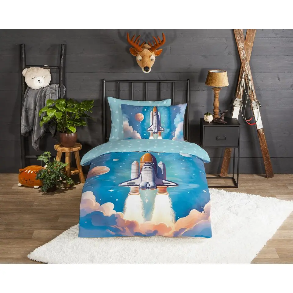 Good Morning Raketlancering Flanel Dekbedovertrek Blauw