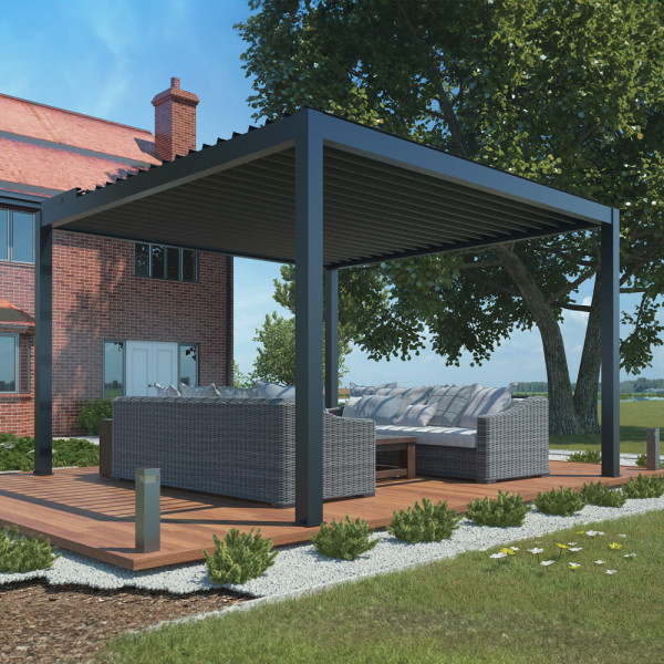 Pergola ogrodowa elektryczna Luxe 4x4x2.5m z oświetleniem LED antracytowa