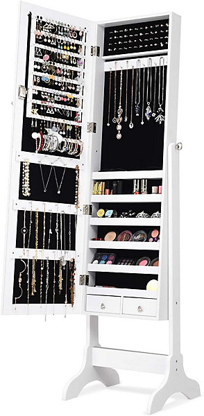 Armoire a Bijoux sur Pied avec Miroir Inclinable en 4 Positions Armoire de Rangement Cosmetiques Verrouillable
