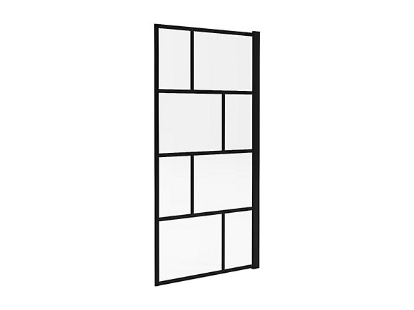 Pare baignoire pivotant style industriel - 90 x 140 cm - Noir mat - Verre - RIVANON