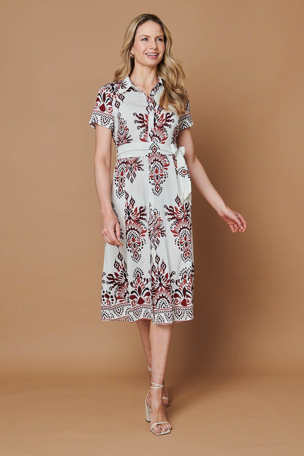 Izabel London Border Print Short Sleeve Midi Dress