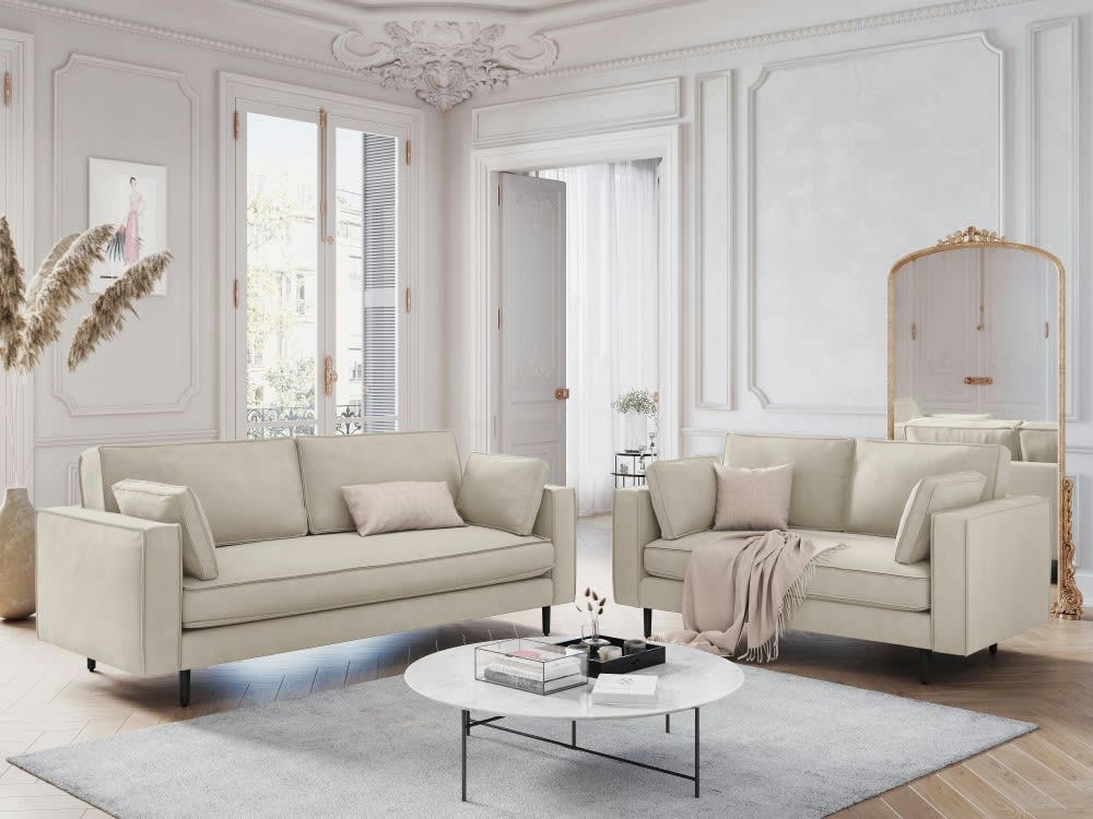 ALEXIS - Canapé 3 places en velours beige