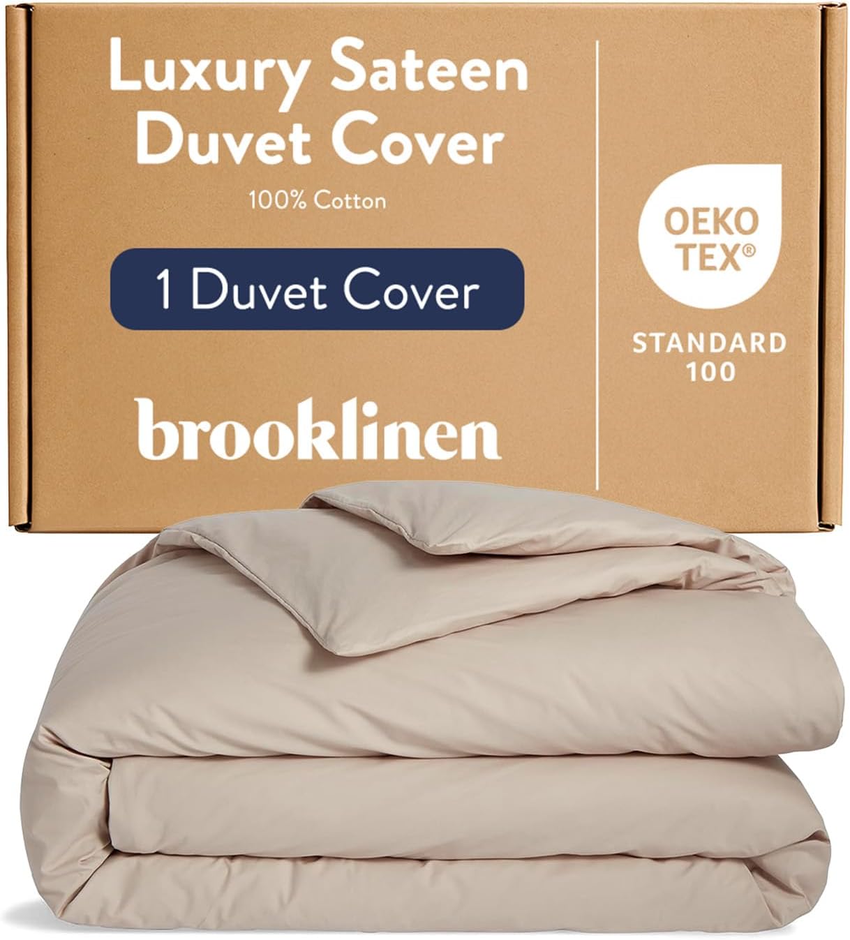 Brooklinen Luxury Sateen Duvet Cover - 100% Cotton, King/California King Size in Pebble with Extra-Long Corner Ties and Button Closure - Best King/Cali King Duvet Covers