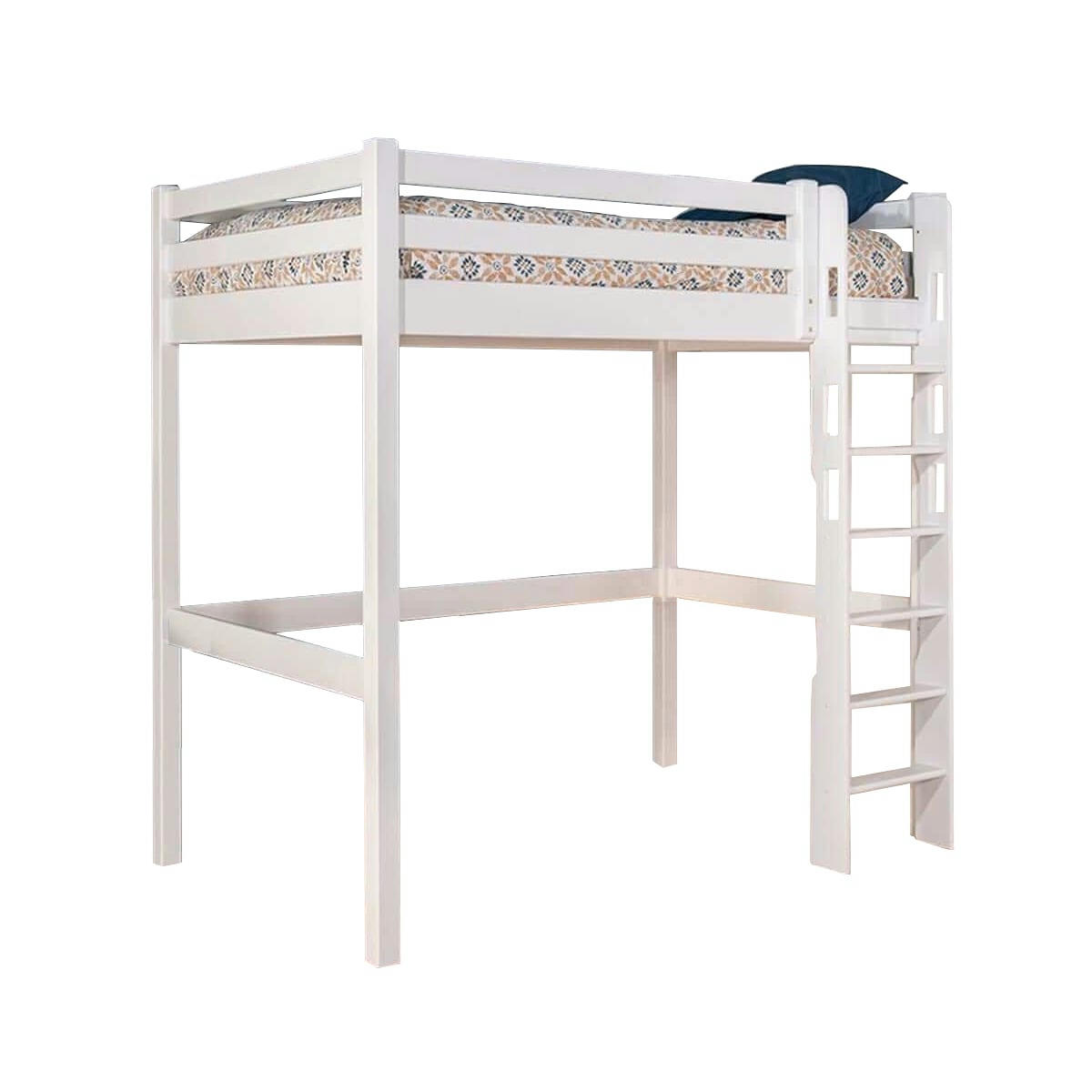 ORPHÉE - Pack lit mezzanine avec matelas 90x190 cm bois massif blanc
