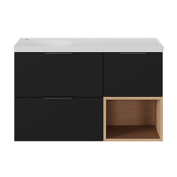 Ensemble meubles de salle de bains Kentia l.60 cm noir mat et effet chêne avec plan vasque Kentia