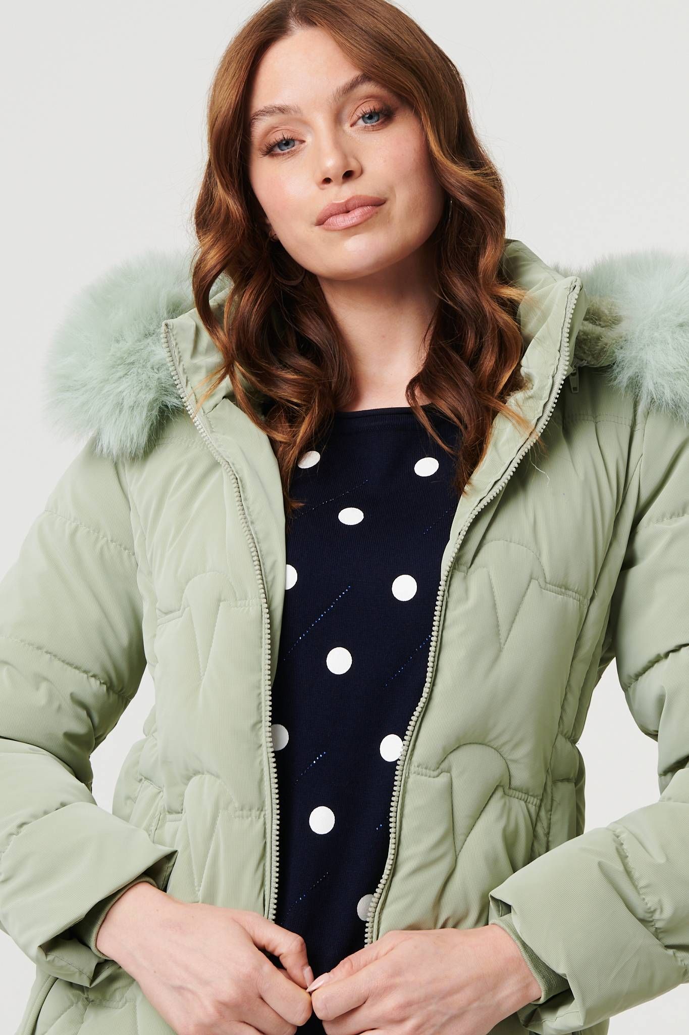 Izabel London Faux Fur Trim Hooded Zip-Up Jacket