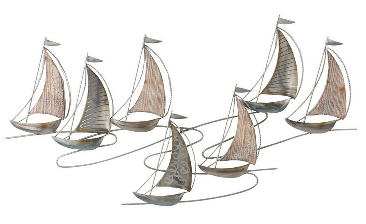 CASSIS - Décoration murale en métal et bois course à la voile 99x54x3
