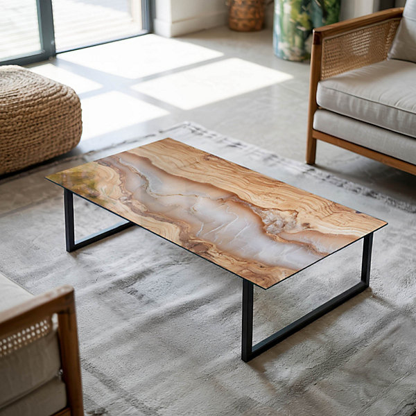 Dessus de table en verre trempé Wallfluent 140x70 cm Bois naturel avec résine