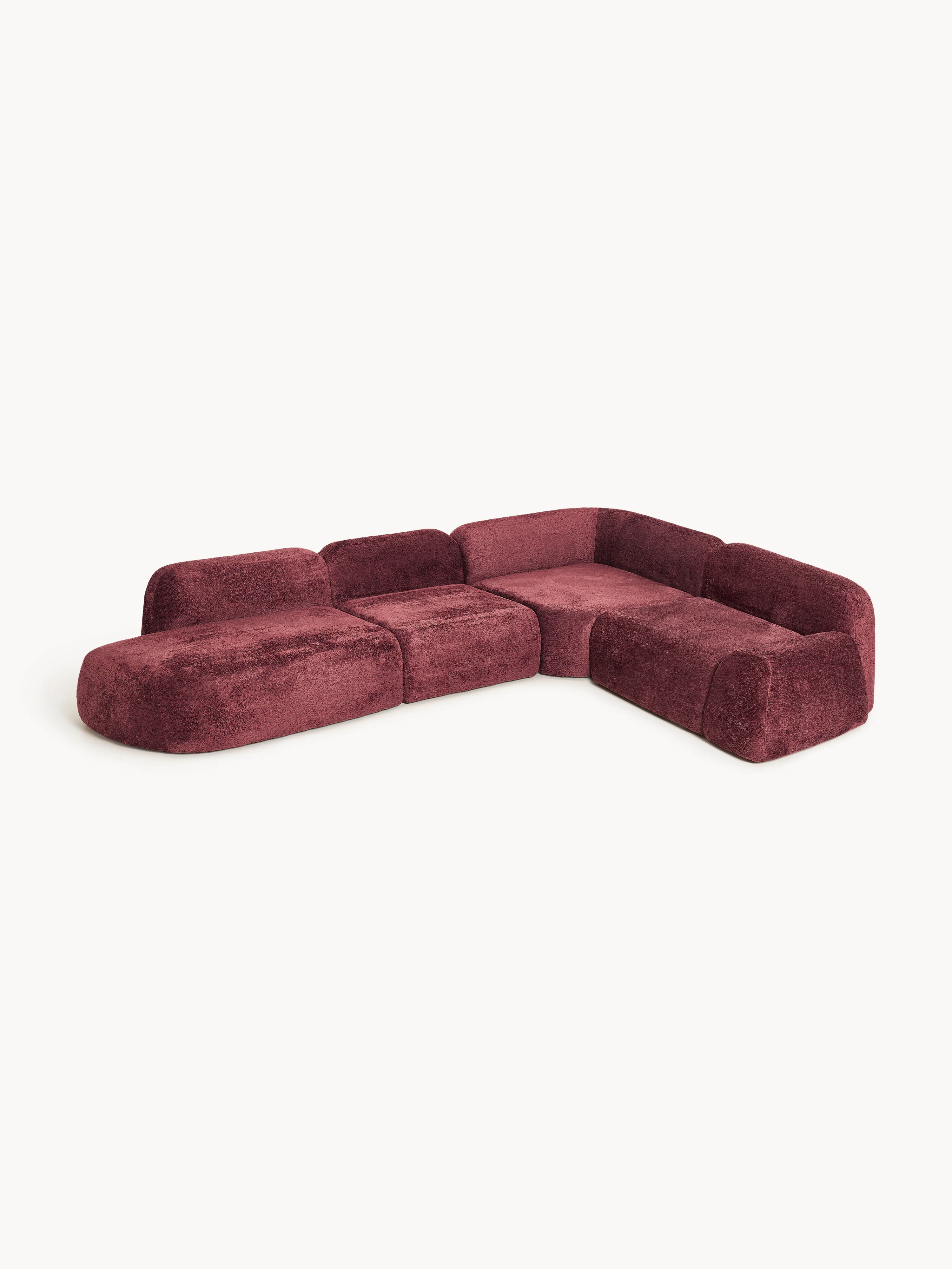Modulares XL-Ecksofa Wolke (4-Sitzer) aus Teddy-Bouclé mit Chaiselongue