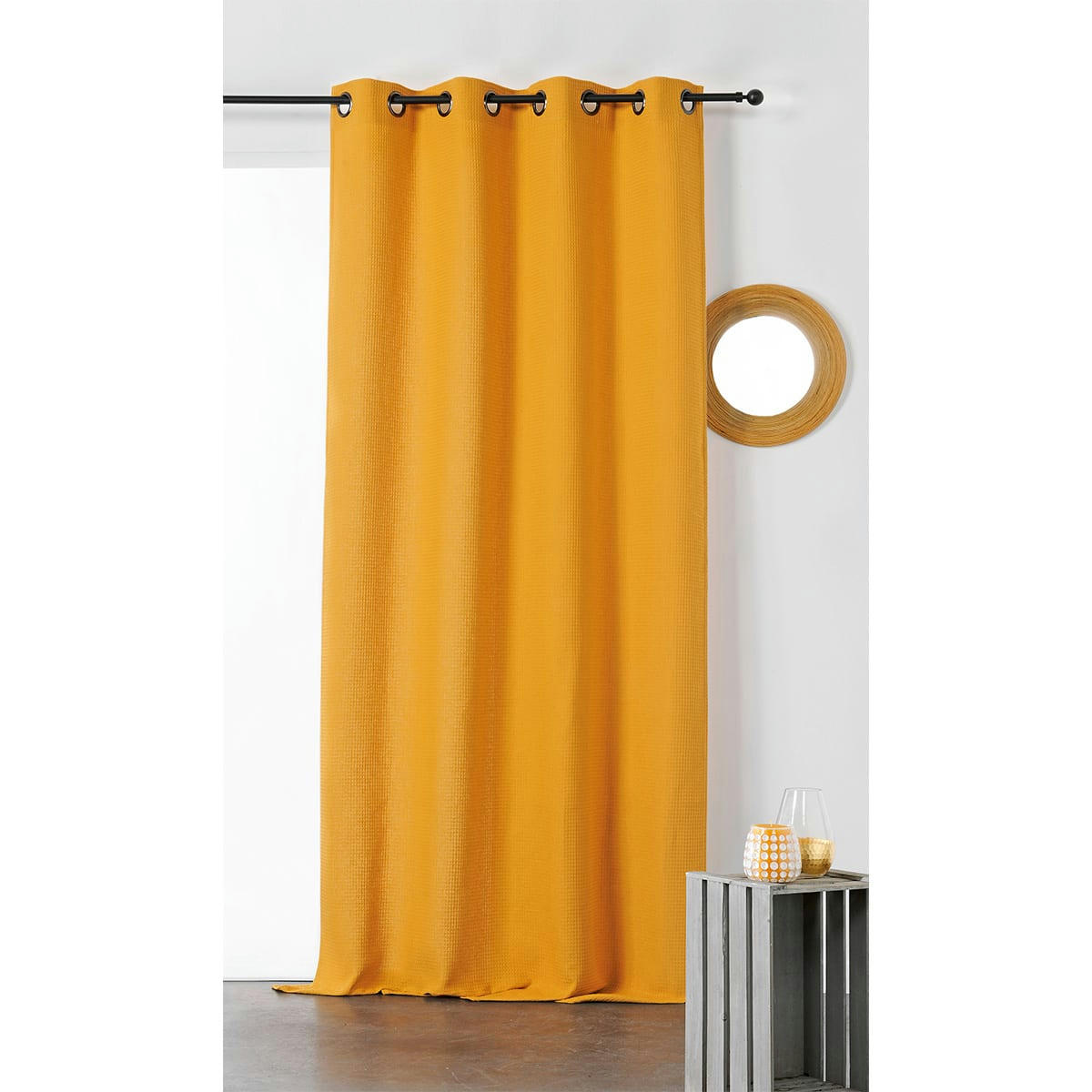 - Rideau en nid d'abeille coton jaune 140x245 cm