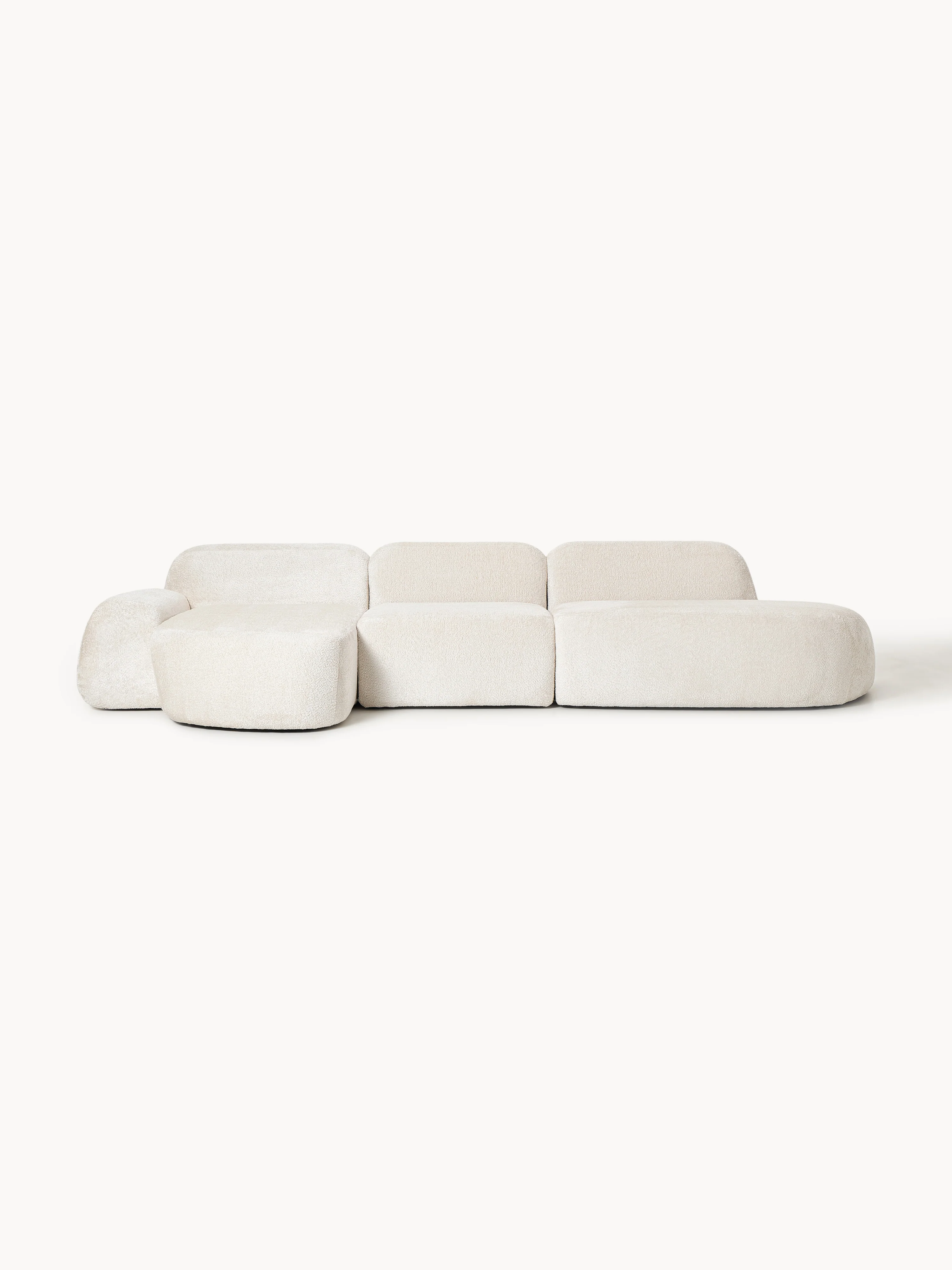 Modulares Ecksofa Wolke (4-Sitzer) aus Teddy-Bouclé mit Chaiselongue