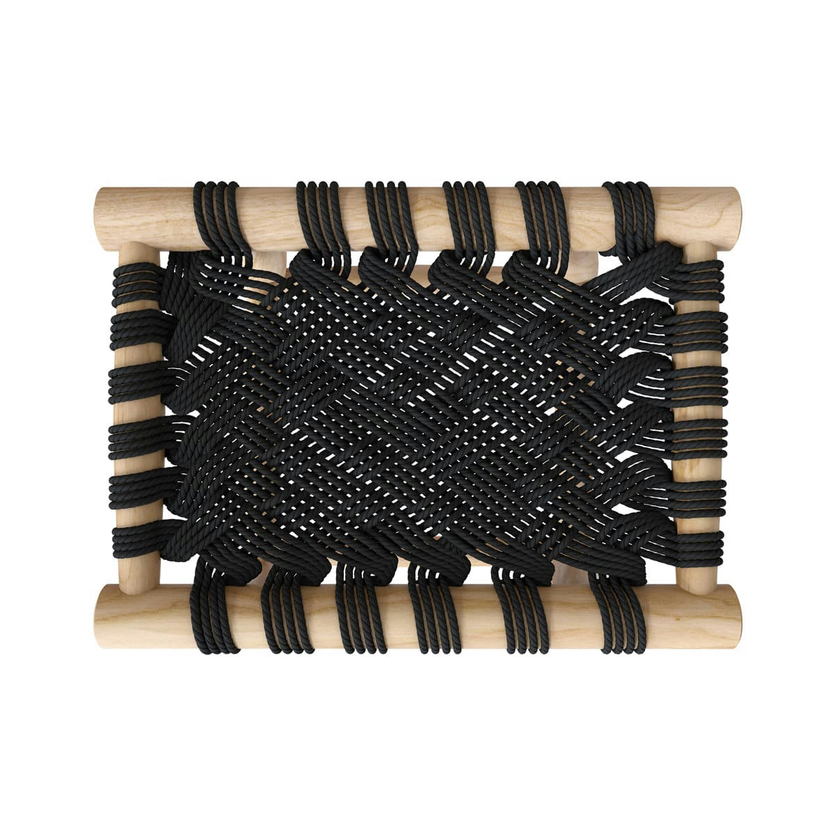 KIRA - Tabouret tressé noir en macramé et branche de teck