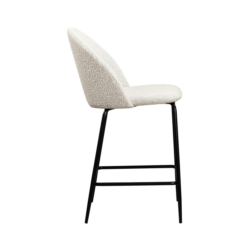 VITIKKO - Lot 2 fauteuils de bar 65cm en tissu bouclette et pieds noirs ecru