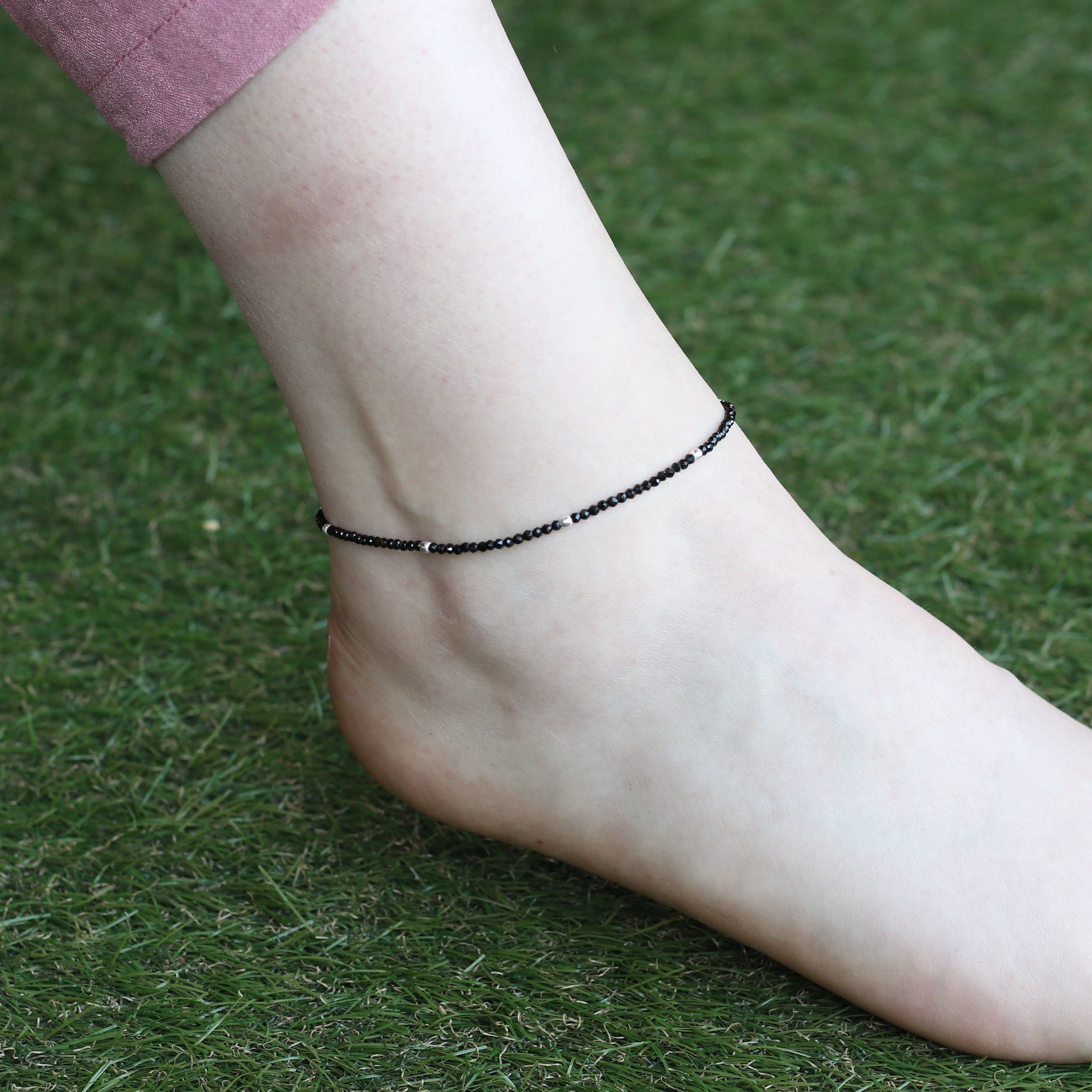 The Colourful Aura Black Beads Slim Indie Chain Boho Payal Anklet