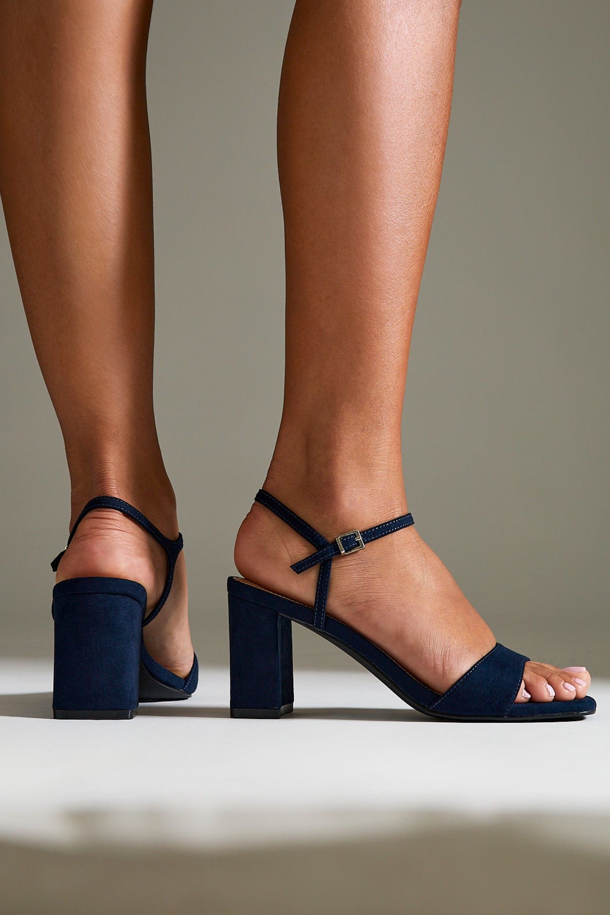 Linzi Reveal Navy Faux Suede Block Heeled Sandals