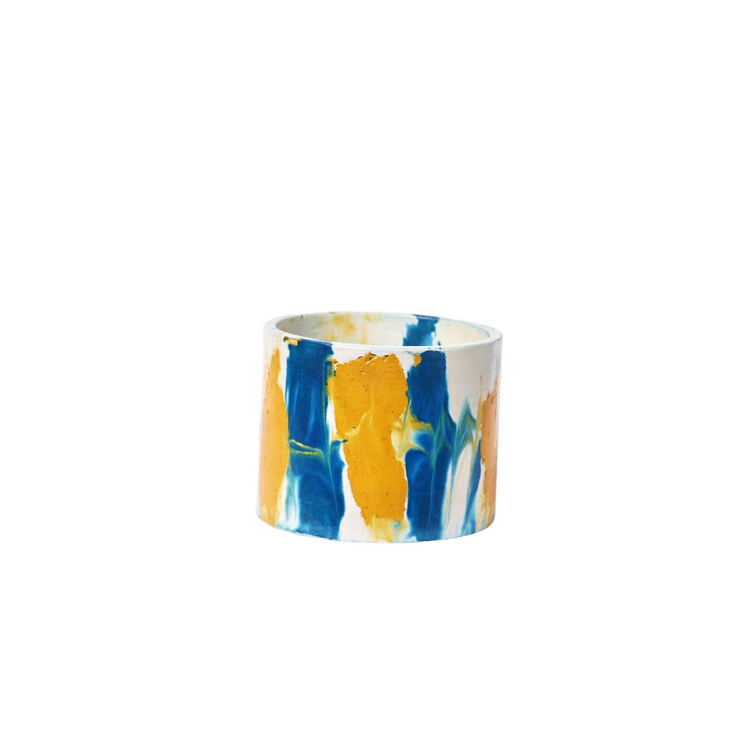 CACHE-POT XXL TIE&DYE - Cache-pot xxl tie&dye en béton bleu pétrole et jaune