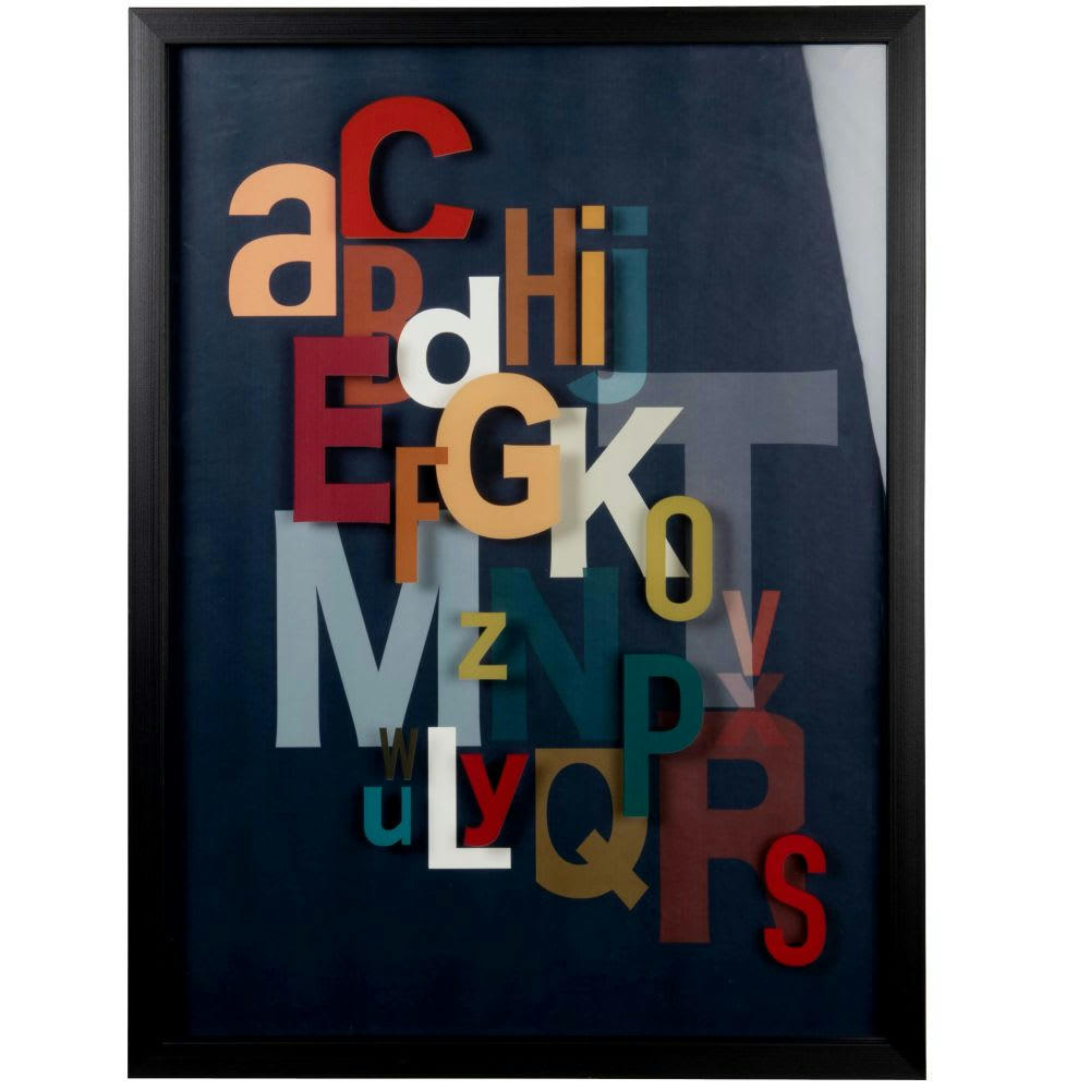 - Impression sur papier lettres multicolores et verre 40x55