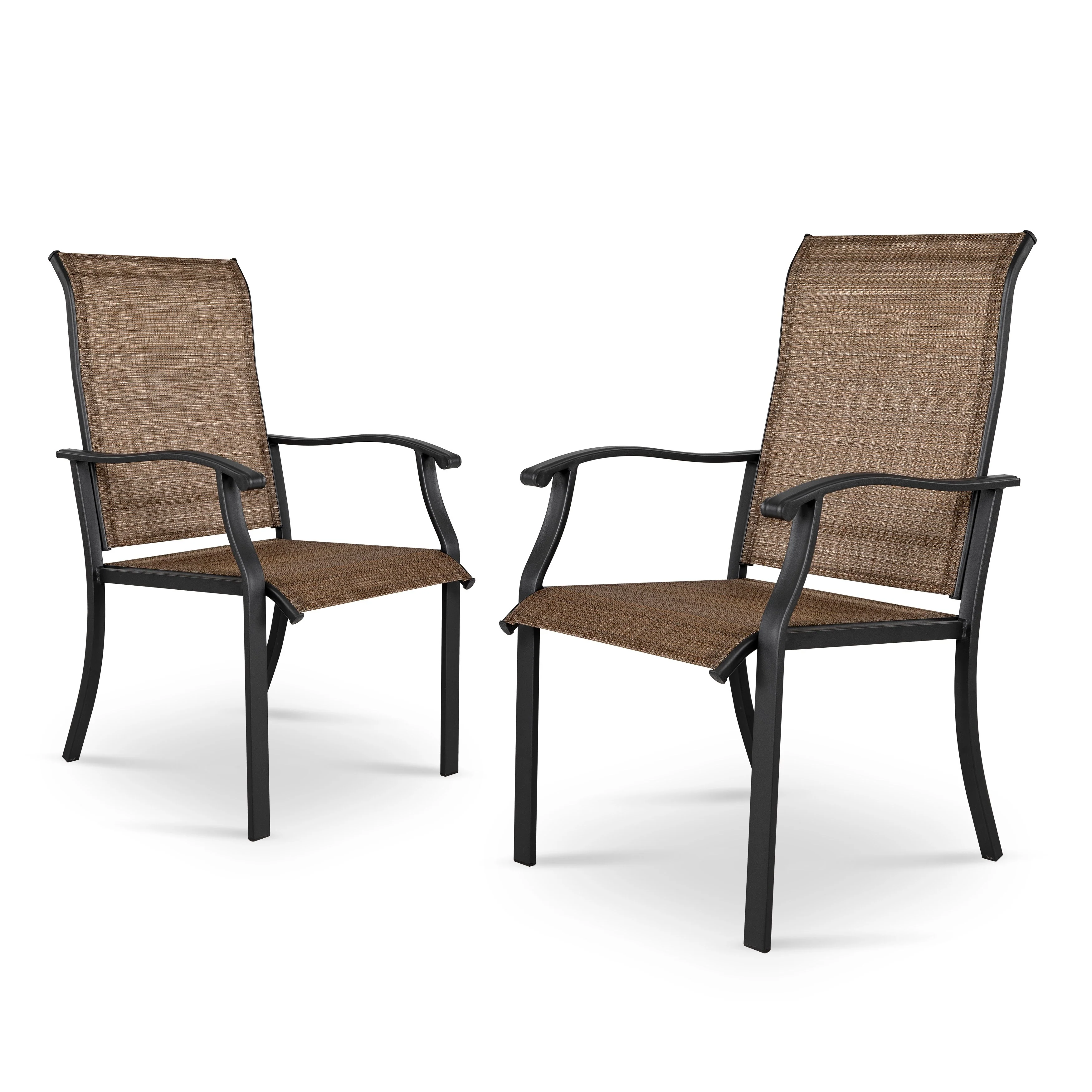 NUU GARDEN Iron Textilene Dining Chair, Brown, Set of 2