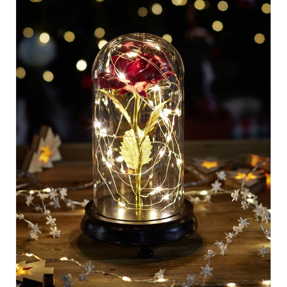 Rose éternelle avec LED rouge et doré