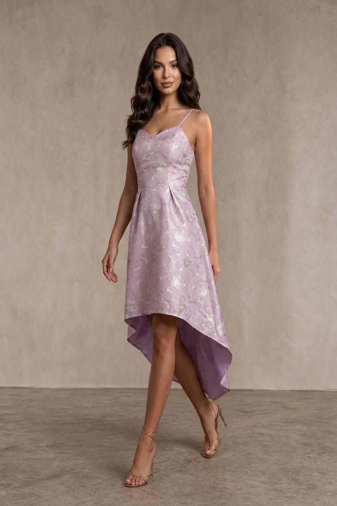 Chi Chi London Cami Floral Jacquard Dip Hem Dress
