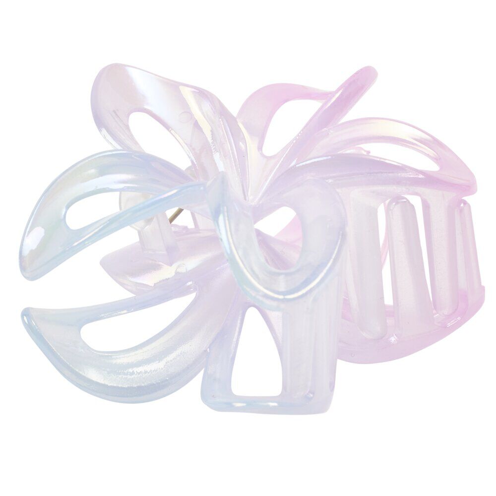 Pince cheveux fleur de tiaré plastique rose et bleu L10cm