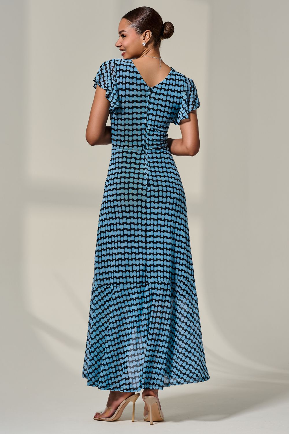Jolie Moi Printed Mesh Maxi Dress